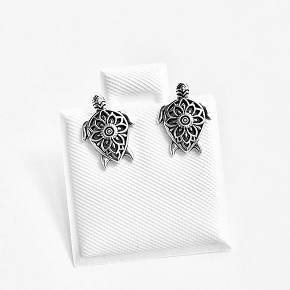 Sterling Silver Mandala Turtle Earring, Flower Earring, Animal Earrings, Turtles - Picture 10 of 13
